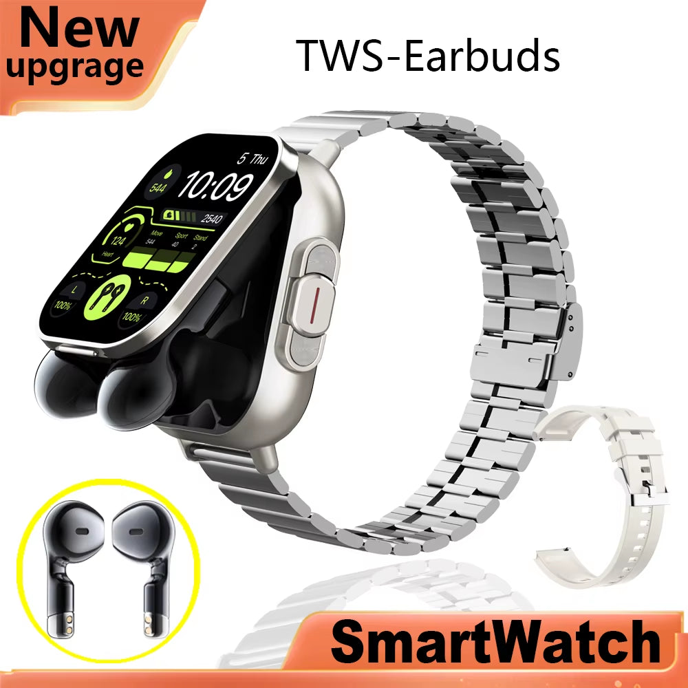 New Smart Watch Men 2 in 1 with Earbuds Heart Rate GPS Track TWS Bluetooth Earphone Monitor Play Music Sport Fitness Smartwatch