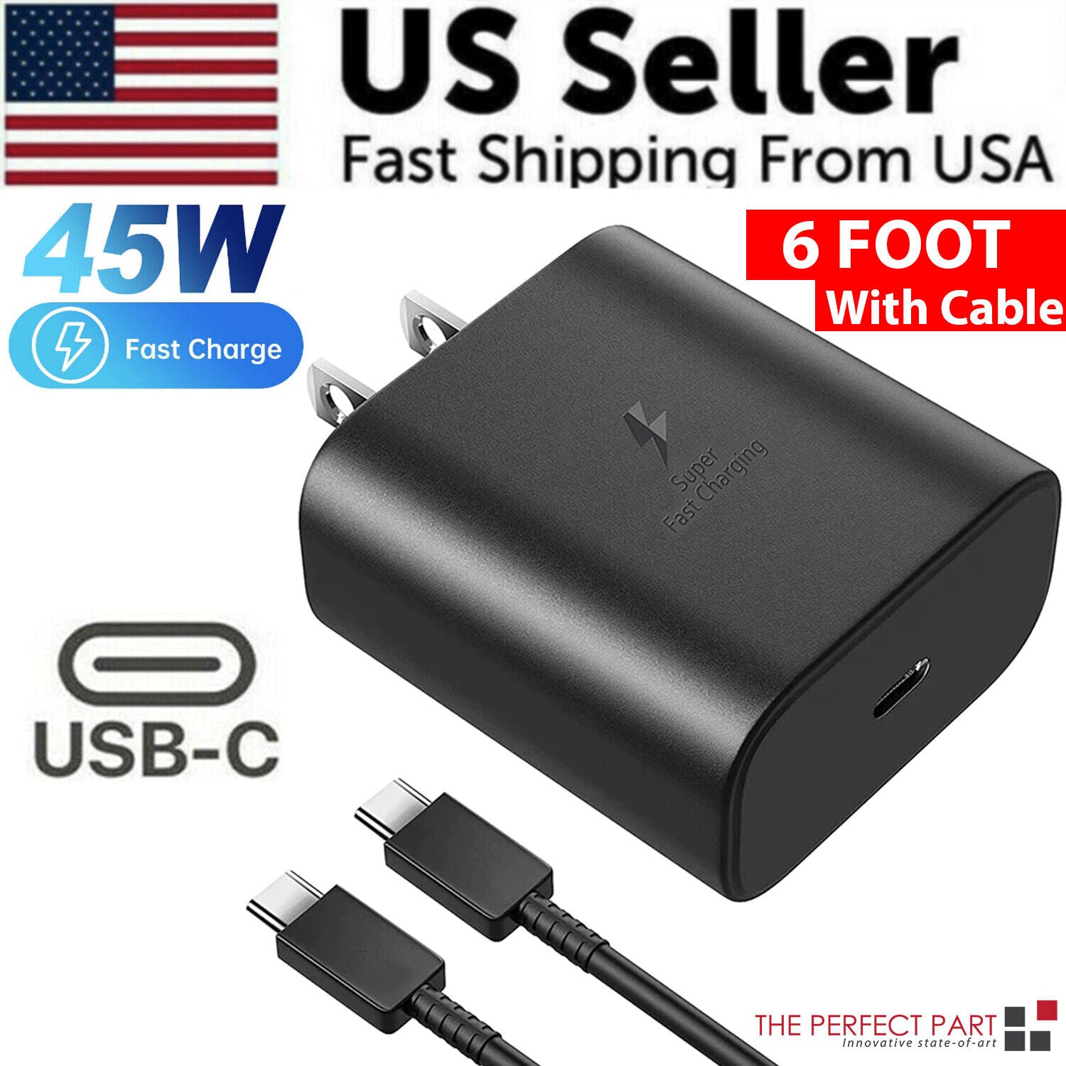 45W USB-C Super Fast Wall Charger + 6FT Cable for Samsung Galaxy S21 S22 S23 S24