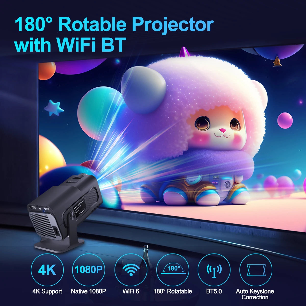 Android 11 390ANSI HY320 Projector 4K Native 1080P Dual Wifi6 BT5.0 Cinema Outdoor Portable Projetor Upgrated HY300