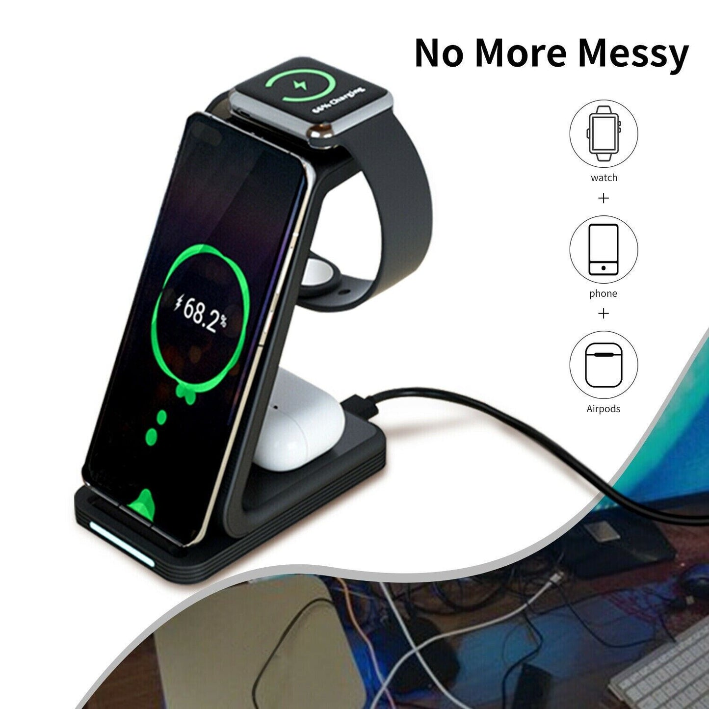 3 in 1 Wireless Charger Charging Dock Stand for Iphone X 11 12 13 14 15 Pro Max