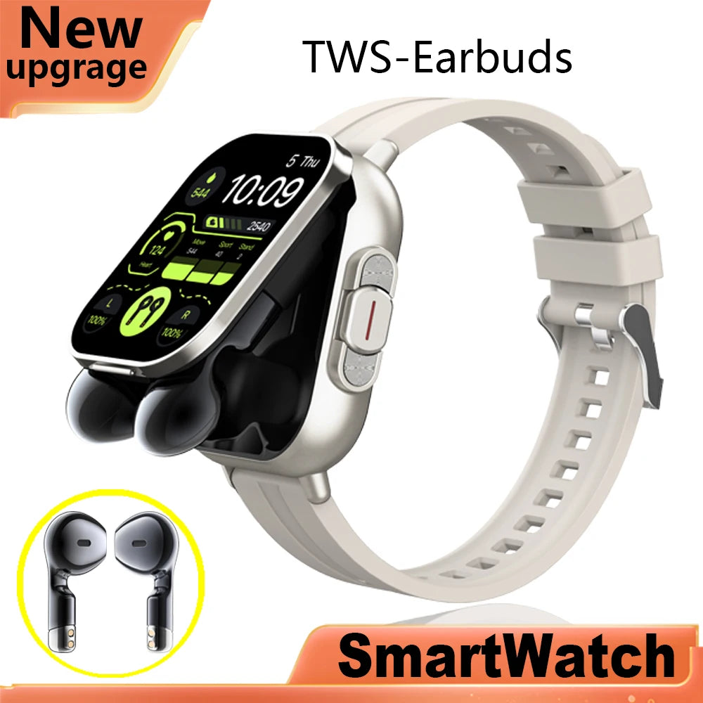 New Smart Watch Men 2 in 1 with Earbuds Heart Rate GPS Track TWS Bluetooth Earphone Monitor Play Music Sport Fitness Smartwatch