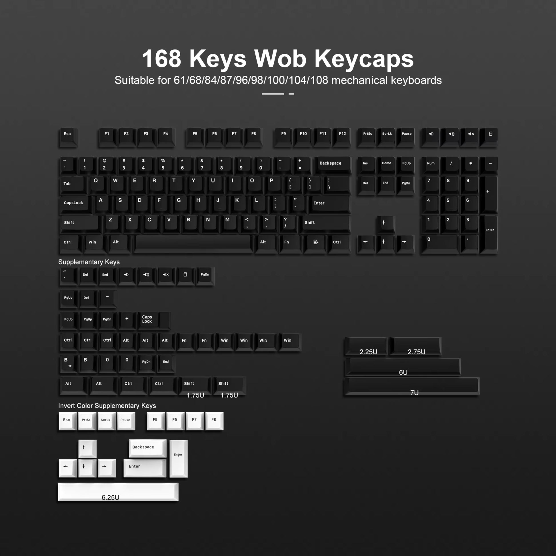 168 Keys Double Shot PBT Keycap Custom WOB Keycap Cherry Profile Keyboard Keycaps for Cherry Gateron MX Switches Gaming Keyboard