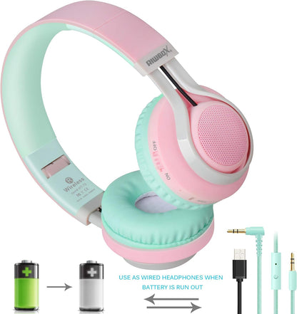 WT-7S Bluetooth Headphones Light Up, Foldable Stero Wireless Headset with Microphone and Volume Control for Pc/Tablet/Tv/Travel (Pink Green)