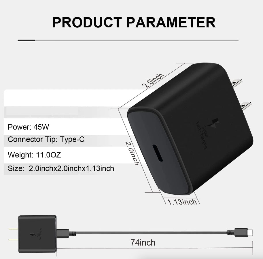 45W USB-C Super Fast Wall Charger + 6FT Cable for Samsung Galaxy S21 S22 S23 S24